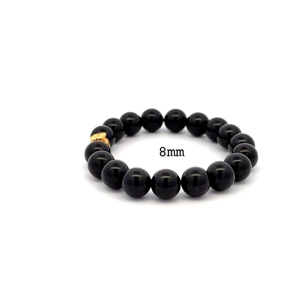 24K Gold Money Bag Lucky Charm Stretchable Bracelet Natural Onyx 8mm - Picture 3 of 4
